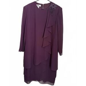 Patra Vintage Dress Size 18 Purple Eggplant Beaded Midi USA Special Occasion